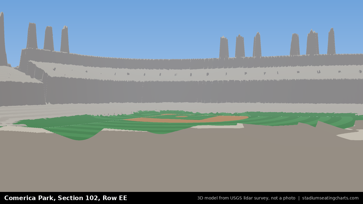 View from Comerica Park Section 102, Row EE, looking toward the pitcher's mound