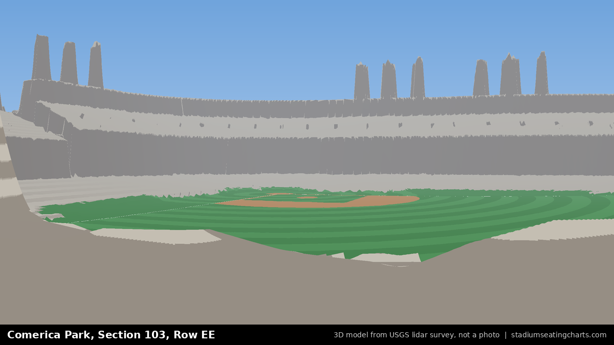 View from Comerica Park Section 103, Row EE, looking toward the pitcher's mound
