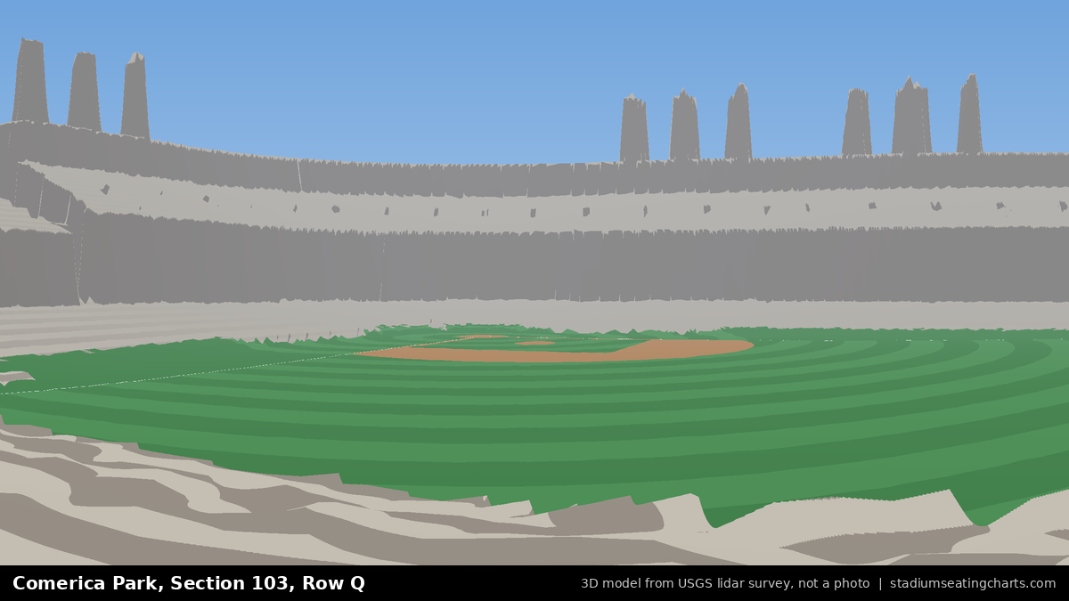 View from Comerica Park Section 103, Row Q, looking toward the pitcher's mound