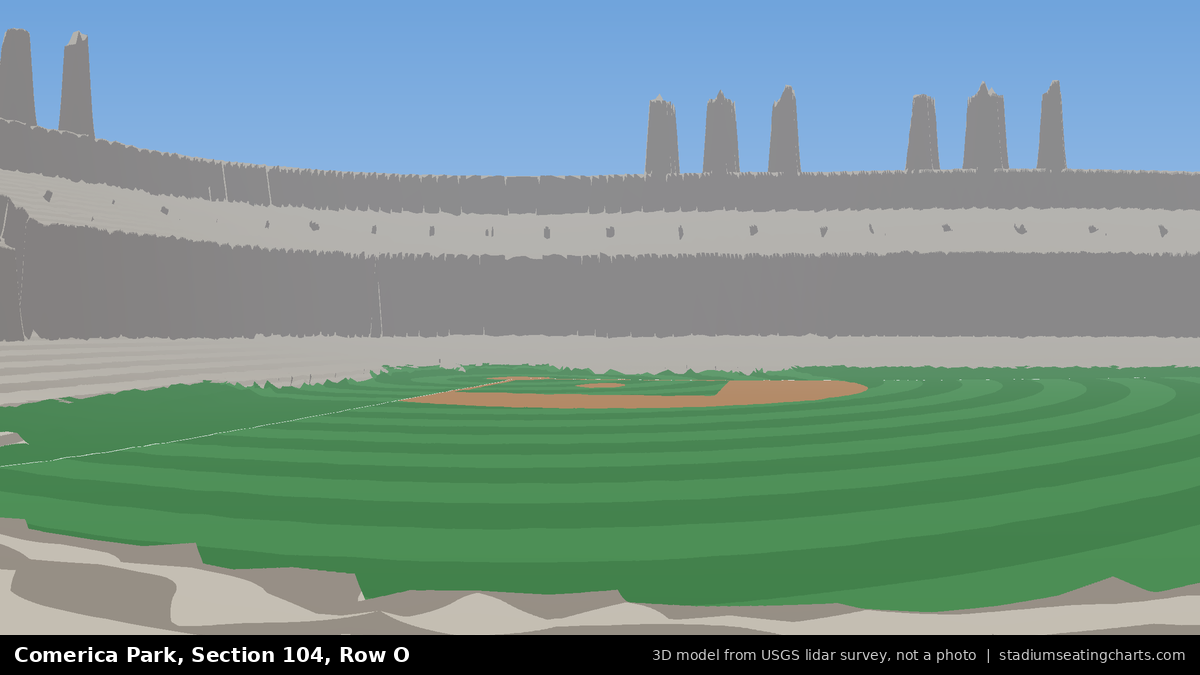 View from Comerica Park Section 104, Row O, looking toward the pitcher's mound