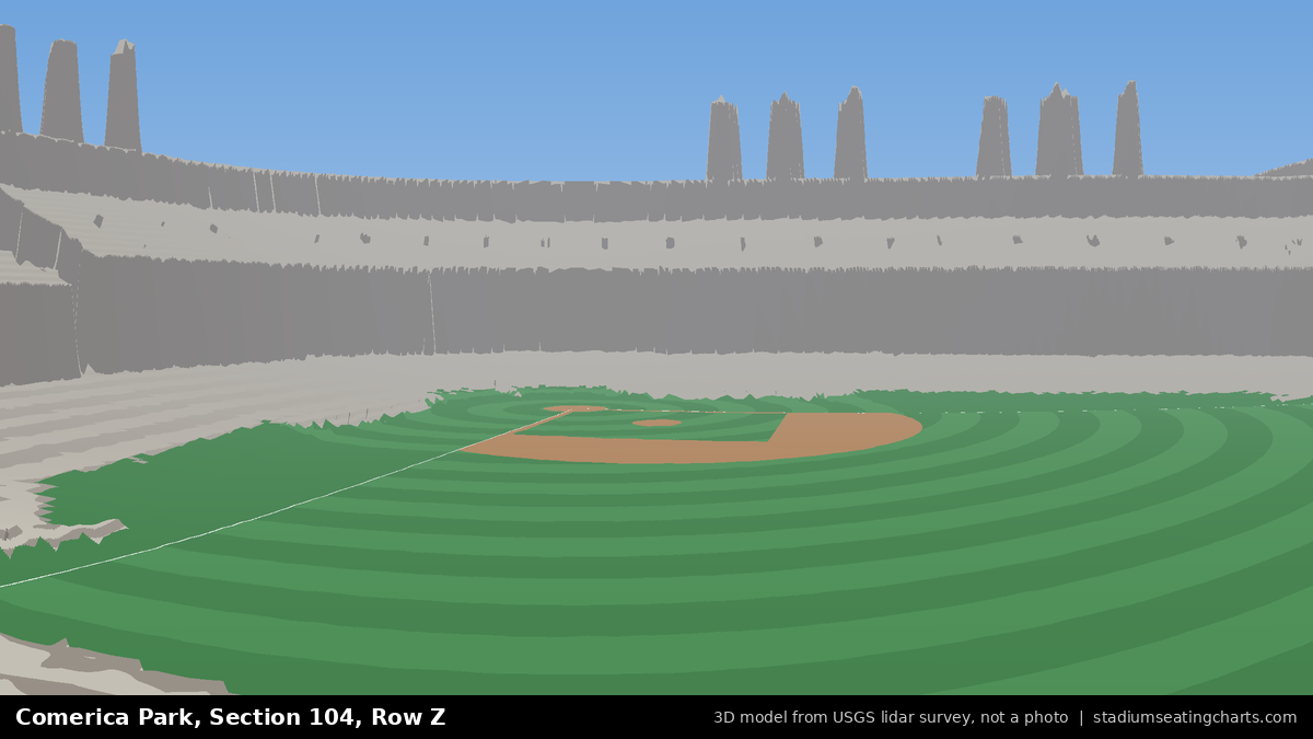 View from Comerica Park Section 104, Row Z, looking toward the pitcher's mound