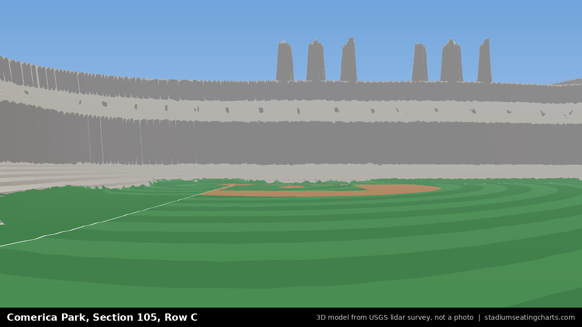View from Comerica Park Section 105, Row C, looking toward the pitcher's mound
