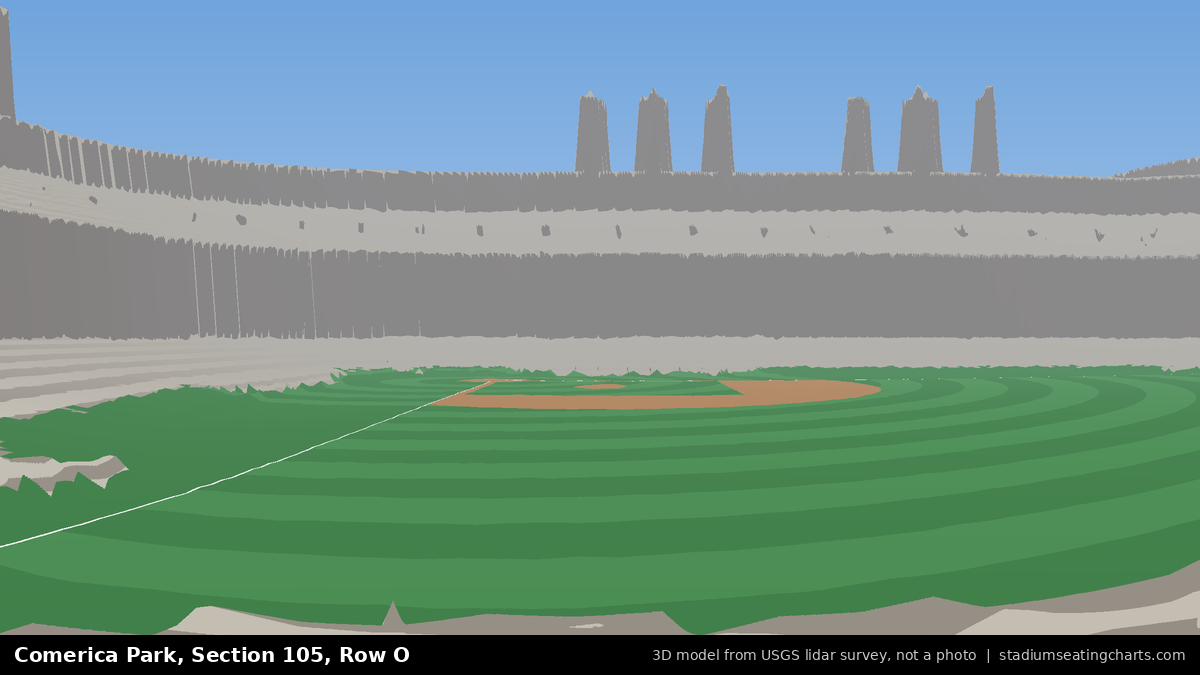 View from Comerica Park Section 105, Row O, looking toward the pitcher's mound