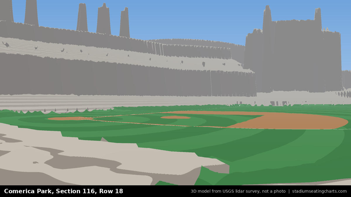 View from Comerica Park Section 116, Row 18, looking toward the pitcher's mound