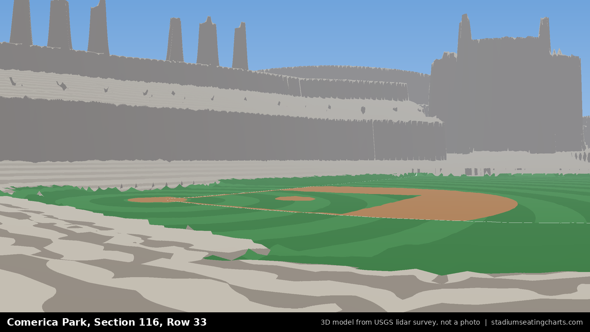 View from Comerica Park Section 116, Row 33, looking toward the pitcher's mound