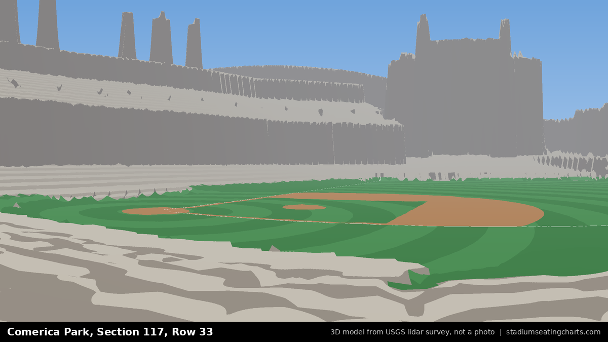 View from Comerica Park Section 117, Row 33, looking toward the pitcher's mound