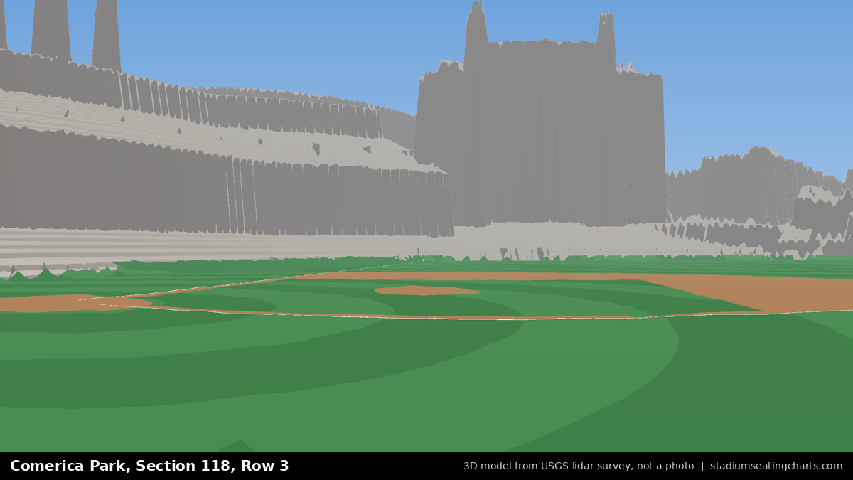 View from Comerica Park Section 118, Row 3, looking toward the pitcher's mound