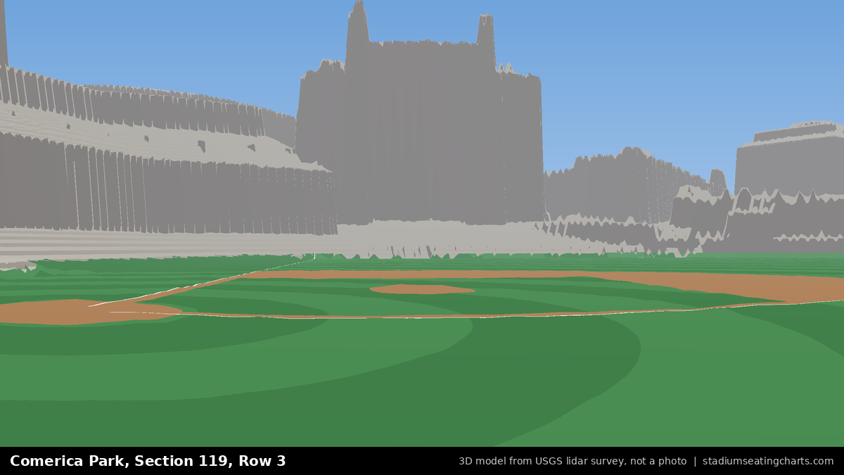 View from Comerica Park Section 119, Row 3, looking toward the pitcher's mound