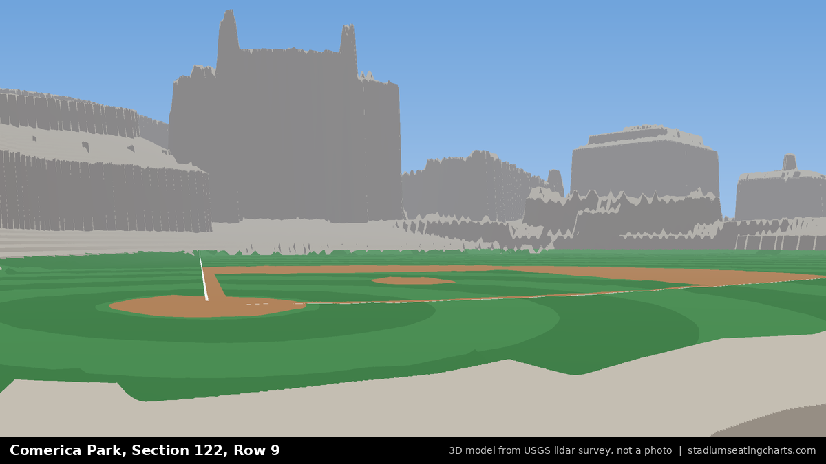 View from Comerica Park Section 122, Row 9, looking toward the pitcher's mound