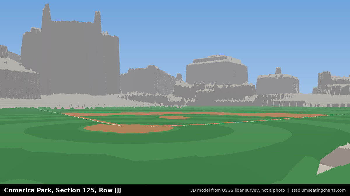 View from Comerica Park Section 125, Row JJJ, looking toward the pitcher's mound