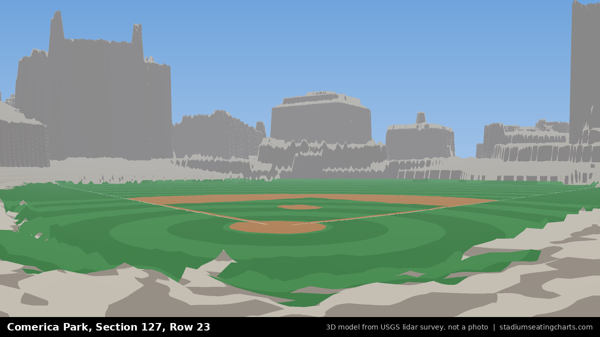 View from Comerica Park Section 127, Row 23, looking toward the pitcher's mound