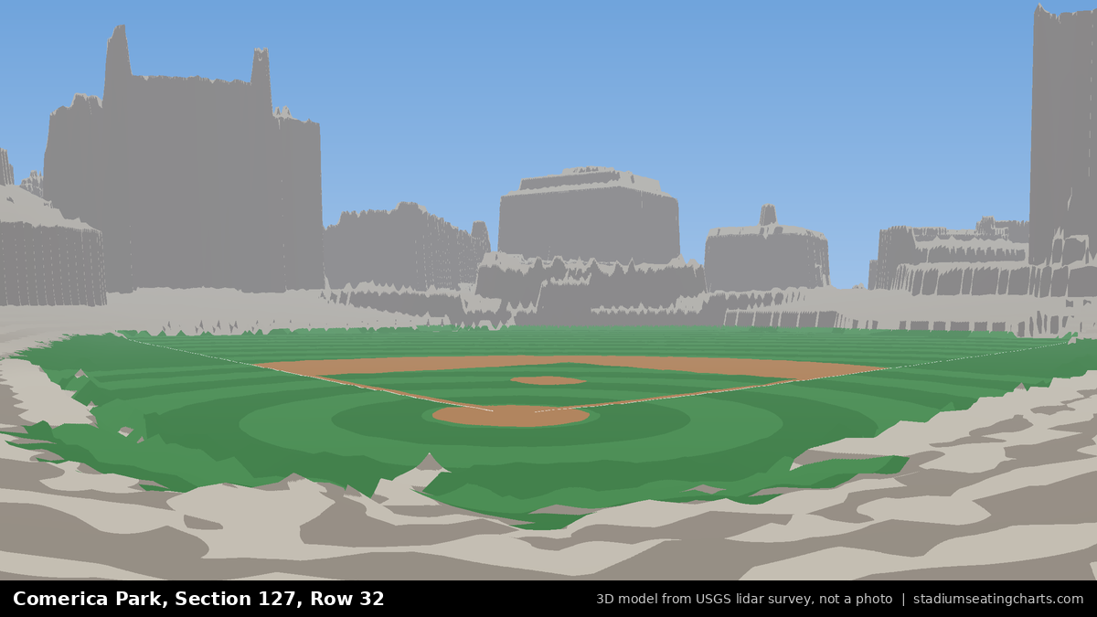 View from Comerica Park Section 127, Row 32, looking toward the pitcher's mound