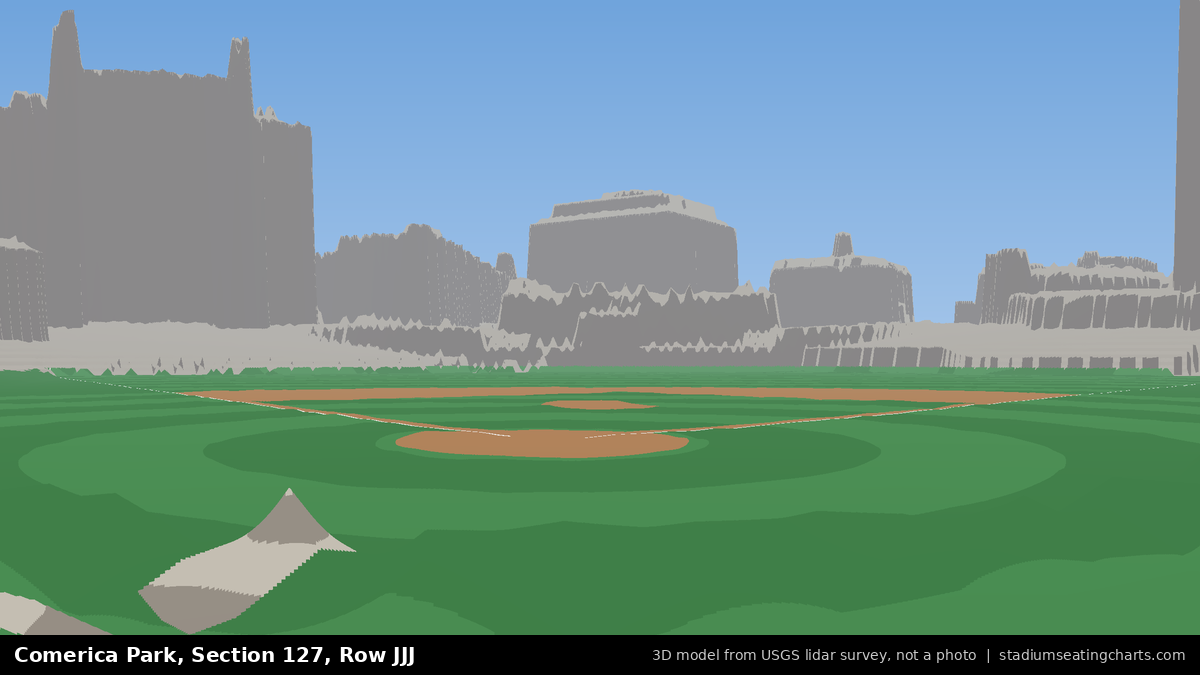 View from Comerica Park Section 127, Row JJJ, looking toward the pitcher's mound