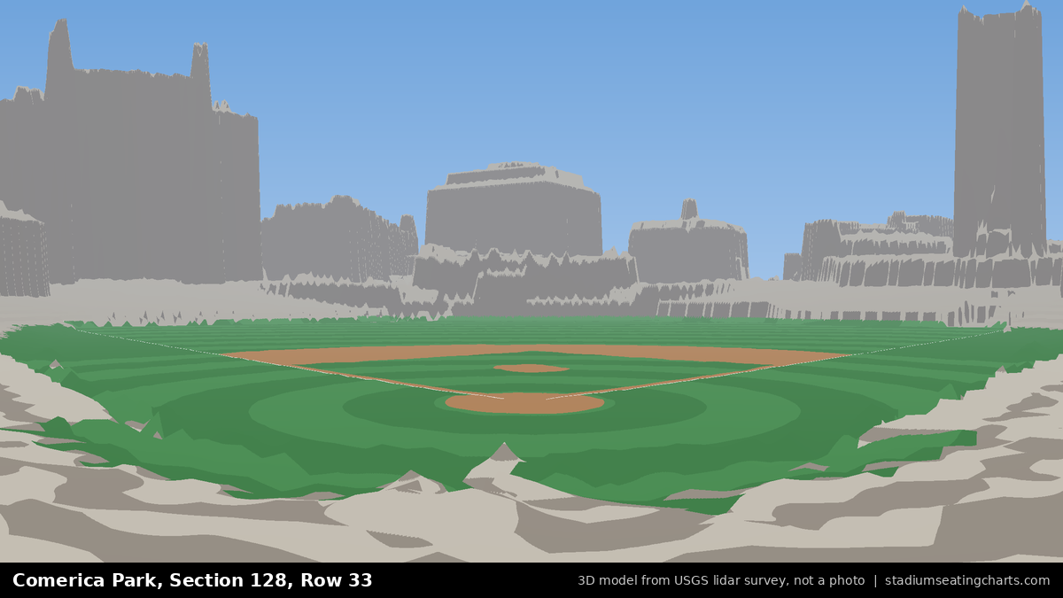 View from Comerica Park Section 128, Row 33, looking toward the pitcher's mound