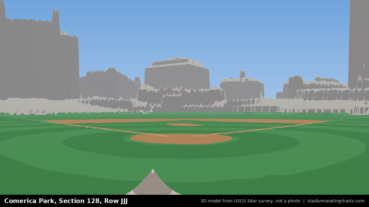 View from Comerica Park Section 128, Row JJJ, looking toward the pitcher's mound