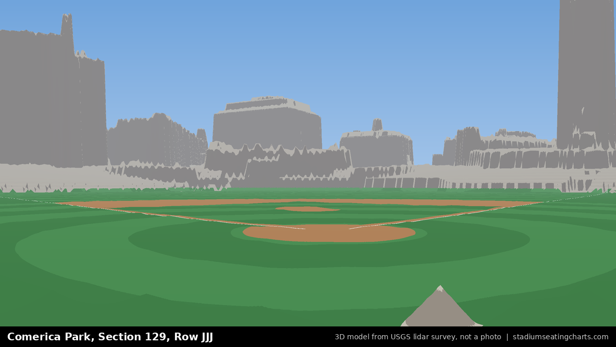 View from Comerica Park Section 129, Row JJJ, looking toward the pitcher's mound