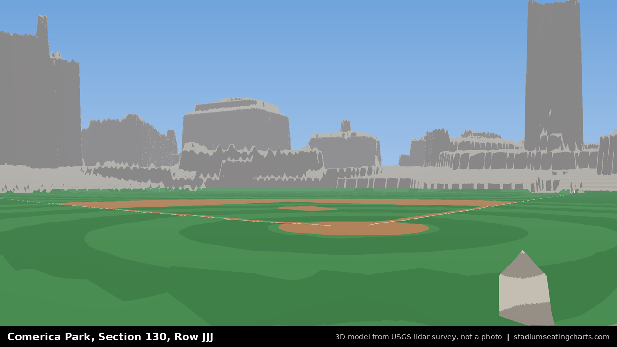 View from Comerica Park Section 130, Row JJJ, looking toward the pitcher's mound