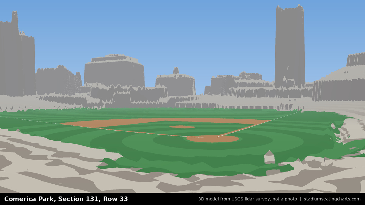View from Comerica Park Section 131, Row 33, looking toward the pitcher's mound