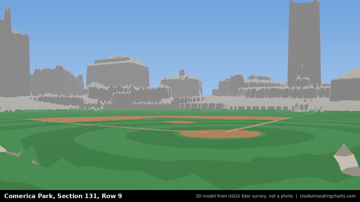 View from Comerica Park Section 131, Row 9, looking toward the pitcher's mound