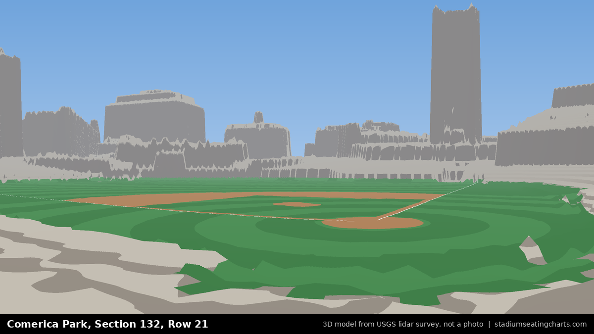 View from Comerica Park Section 132, Row 21, looking toward the pitcher's mound