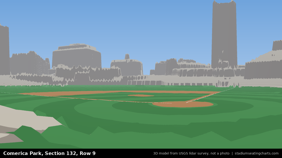 View from Comerica Park Section 132, Row 9, looking toward the pitcher's mound
