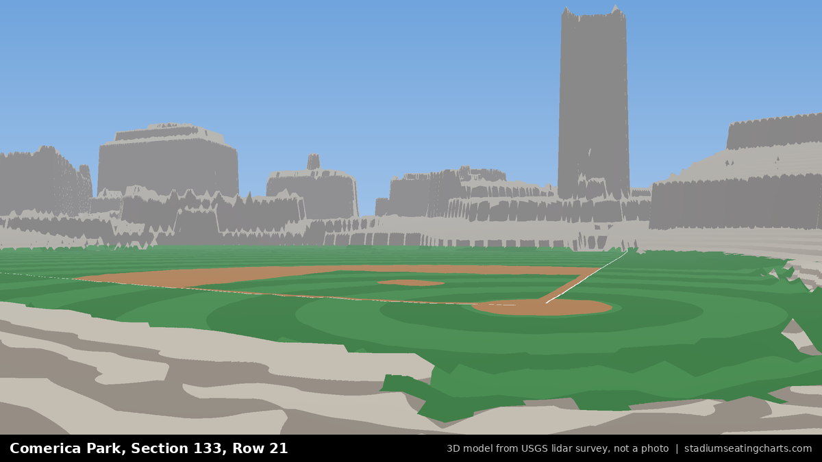 View from Comerica Park Section 133, Row 21, looking toward the pitcher's mound