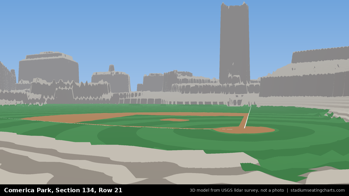 View from Comerica Park Section 134, Row 21, looking toward the pitcher's mound