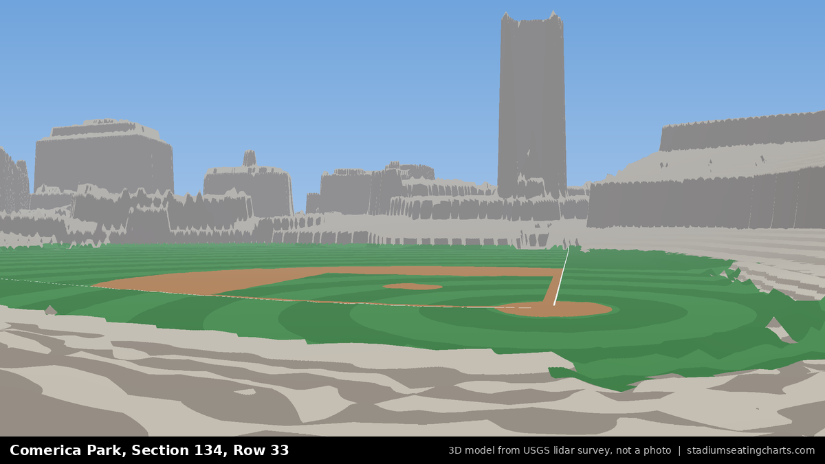 View from Comerica Park Section 134, Row 33, looking toward the pitcher's mound