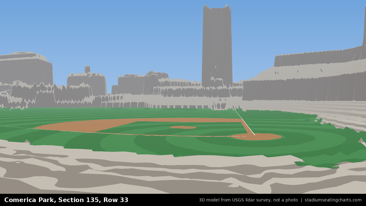 View from Comerica Park Section 135, Row 33, looking toward the pitcher's mound
