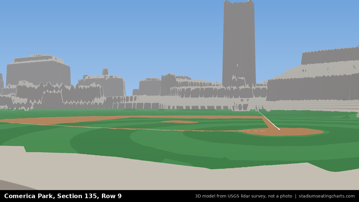 View from Comerica Park Section 135, Row 9, looking toward the pitcher's mound