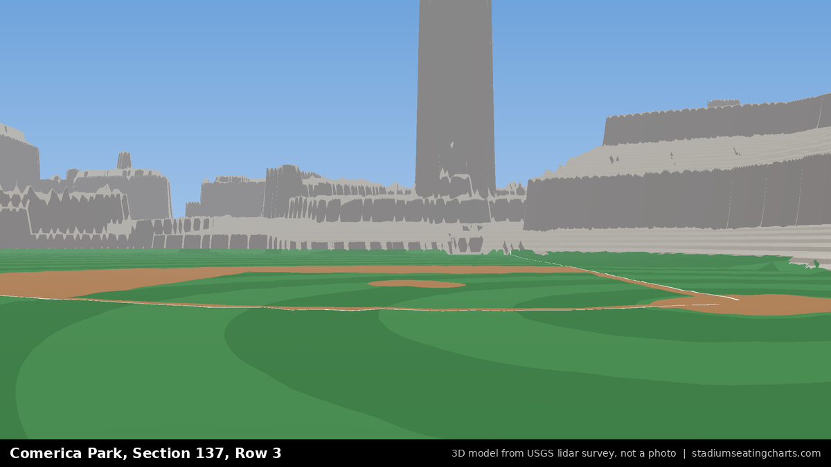 View from Comerica Park Section 137, Row 3, looking toward the pitcher's mound