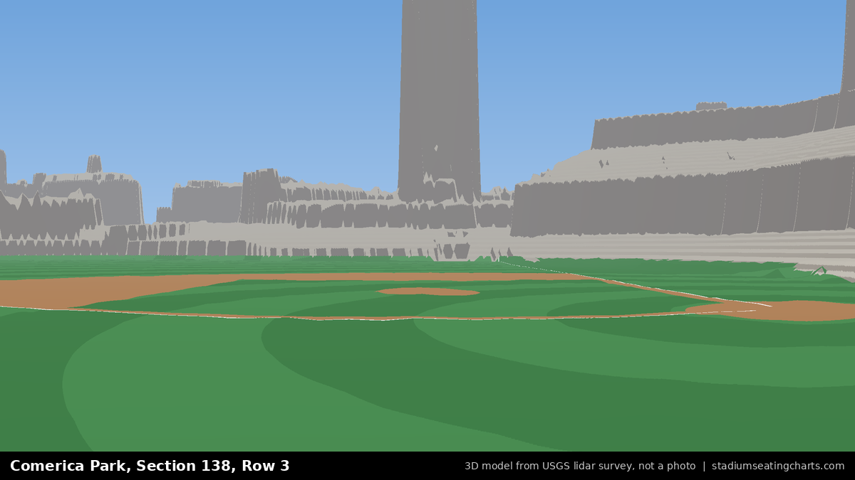 View from Comerica Park Section 138, Row 3, looking toward the pitcher's mound