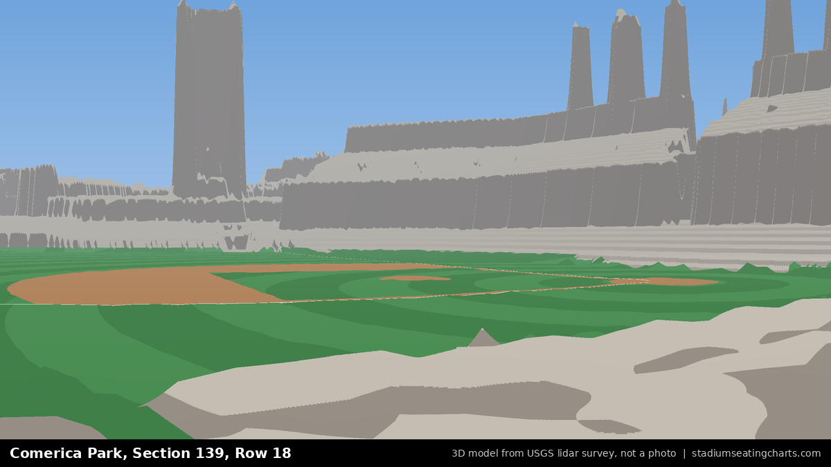 View from Comerica Park Section 139, Row 18, looking toward the pitcher's mound