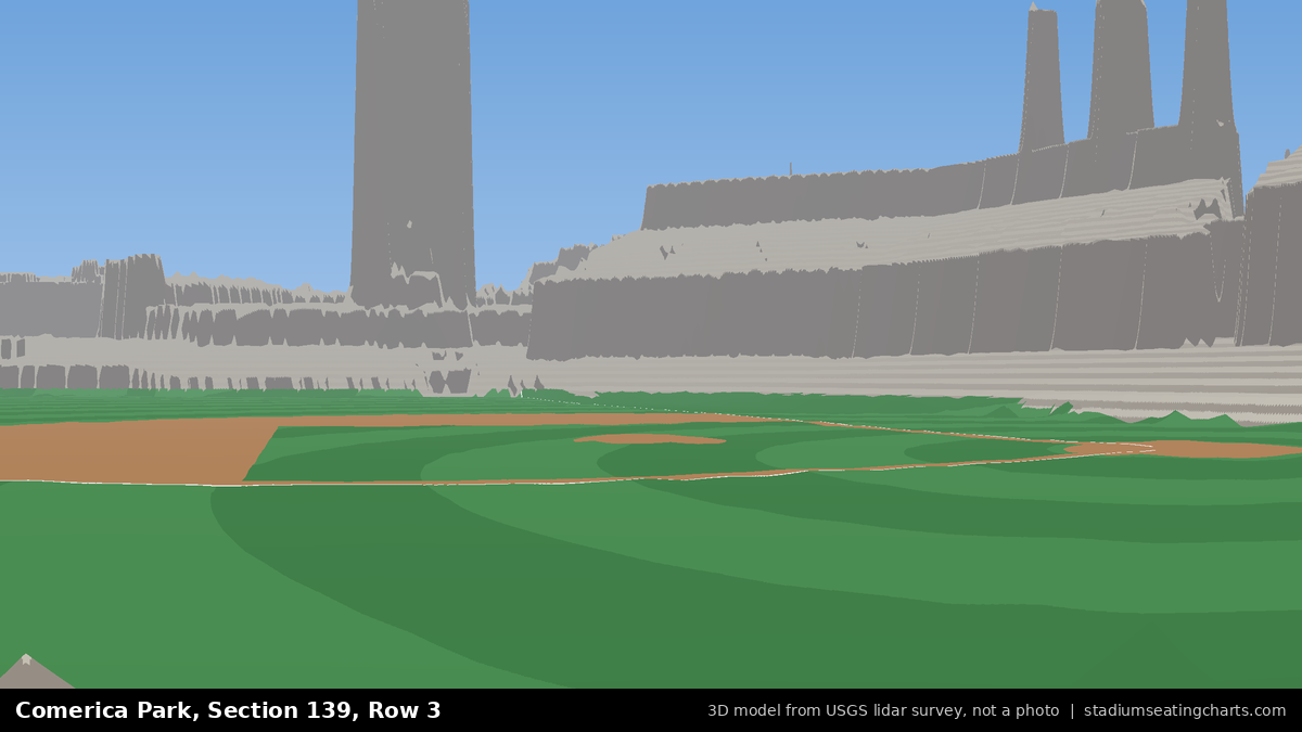 View from Comerica Park Section 139, Row 3, looking toward the pitcher's mound