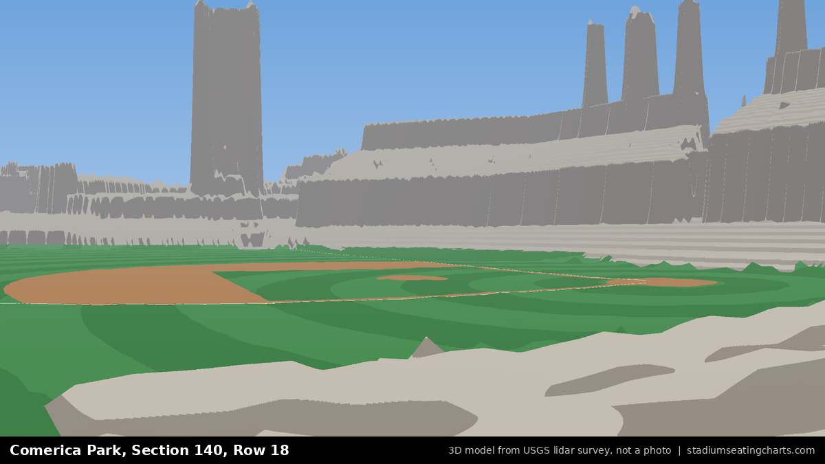 View from Comerica Park Section 140, Row 18, looking toward the pitcher's mound