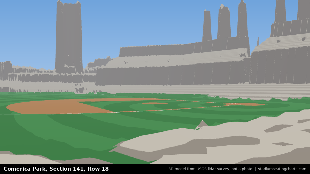 View from Comerica Park Section 141, Row 18, looking toward the pitcher's mound