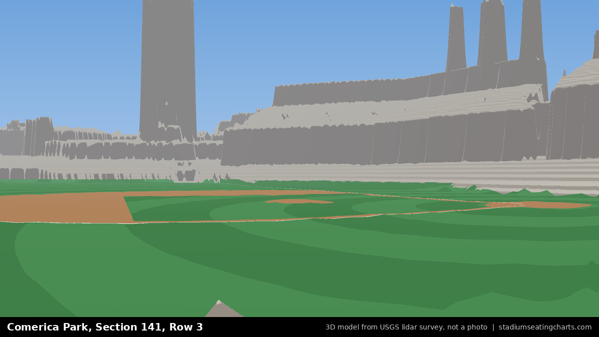 View from Comerica Park Section 141, Row 3, looking toward the pitcher's mound