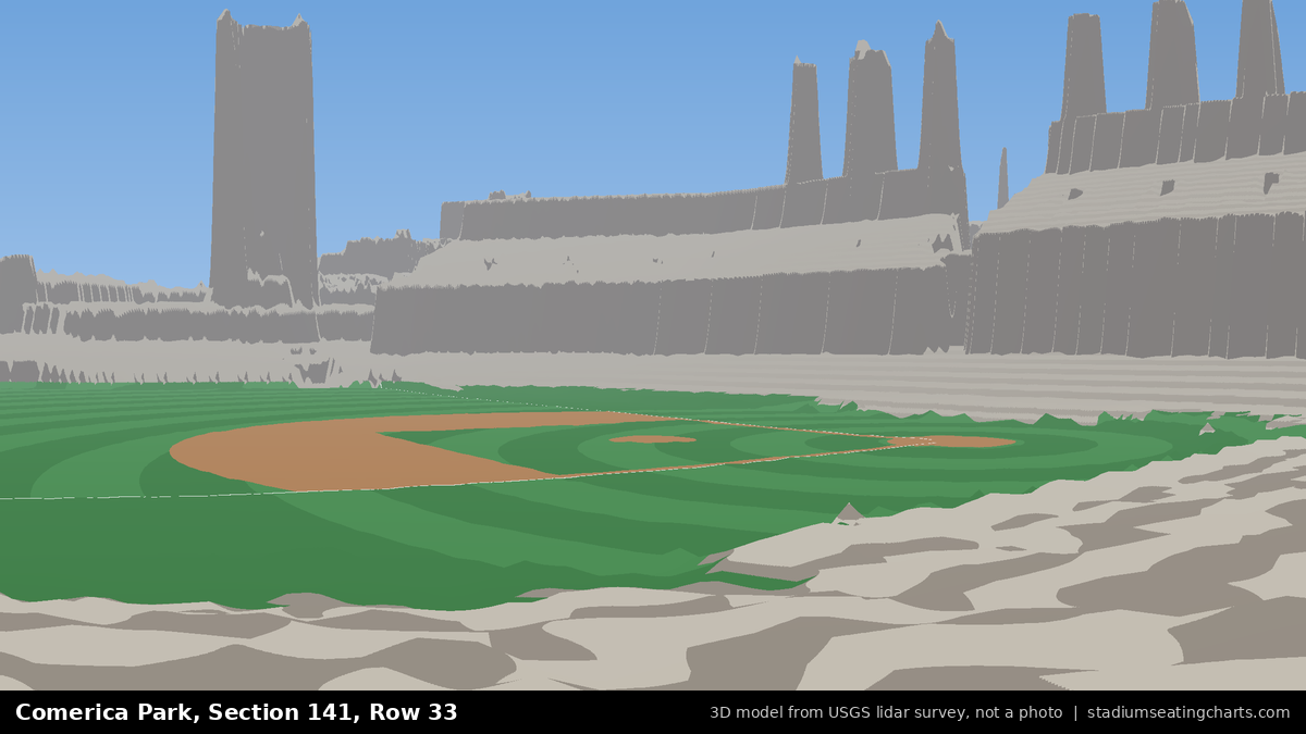 View from Comerica Park Section 141, Row 33, looking toward the pitcher's mound