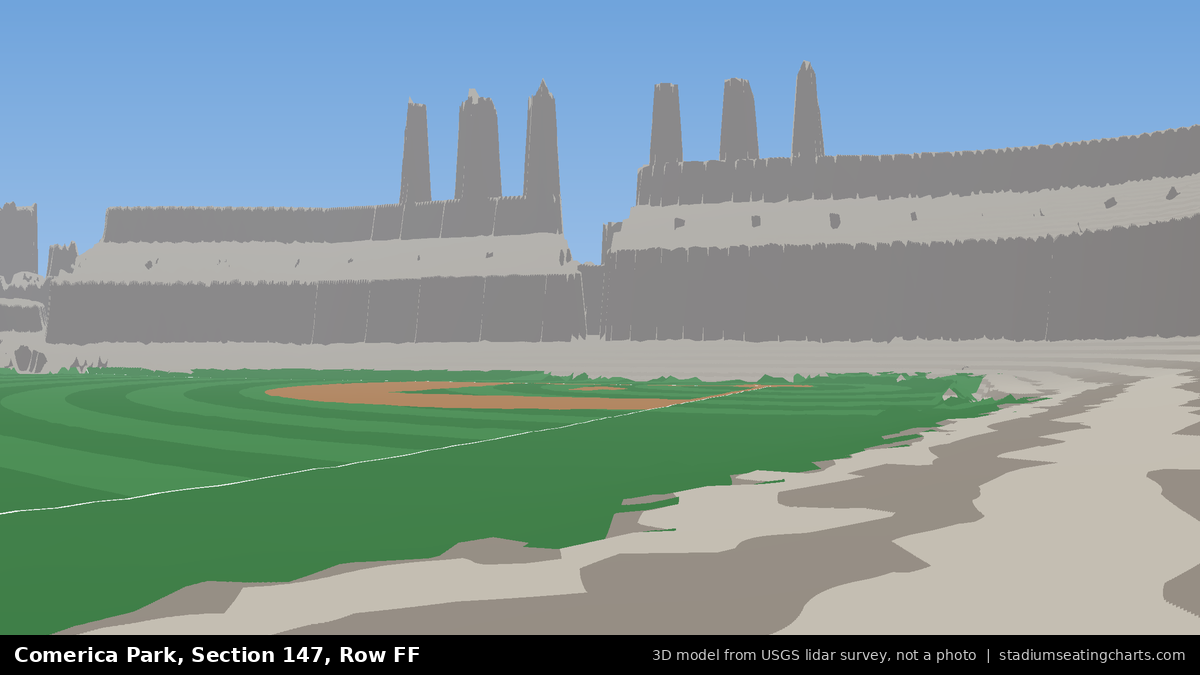 View from Comerica Park Section 147, Row FF, looking toward the pitcher's mound