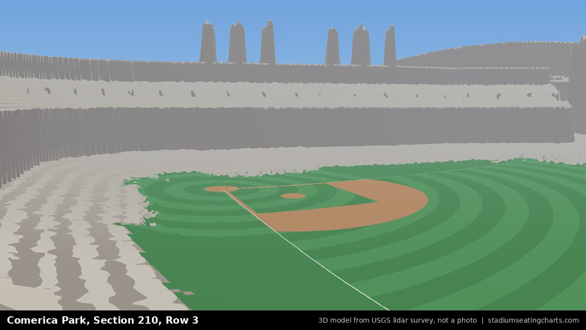 View from Comerica Park Section 210, Row 3, looking toward the pitcher's mound