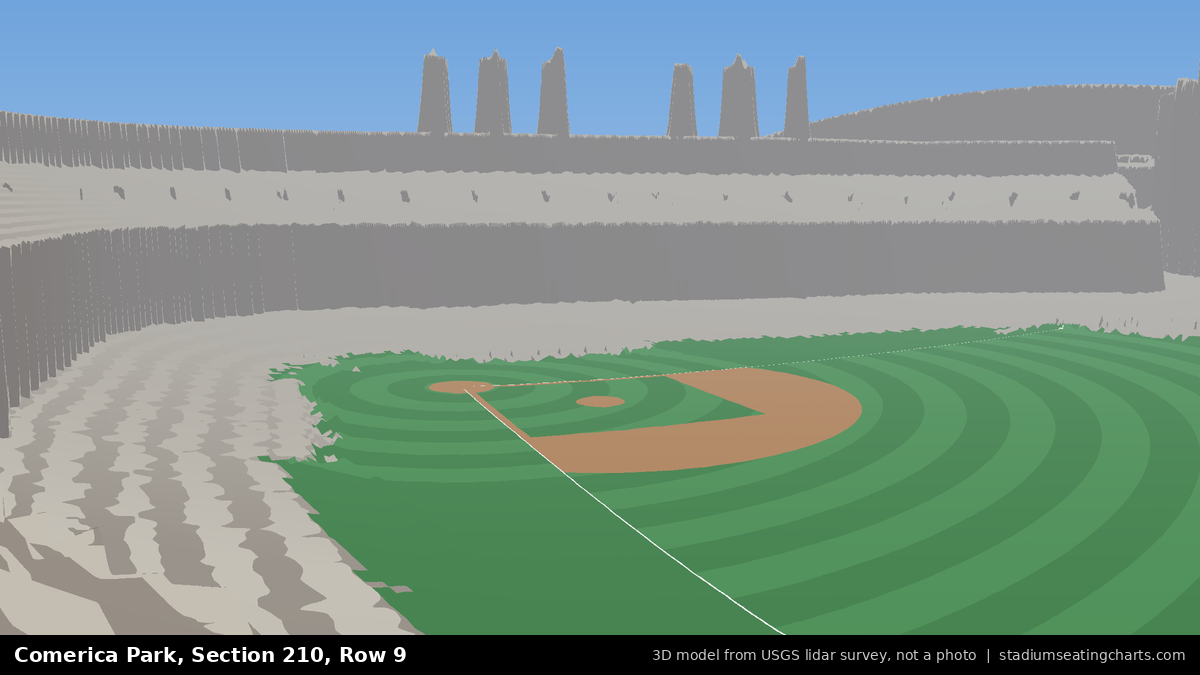 View from Comerica Park Section 210, Row 9, looking toward the pitcher's mound