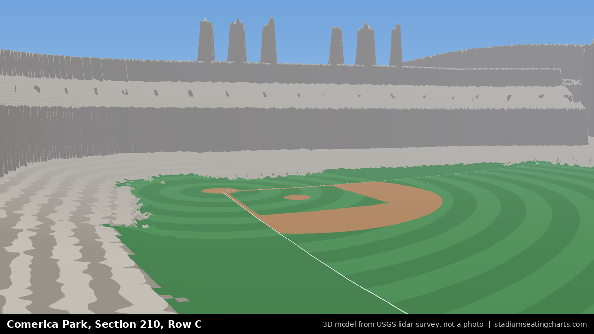 View from Comerica Park Section 210, Row C, looking toward the pitcher's mound