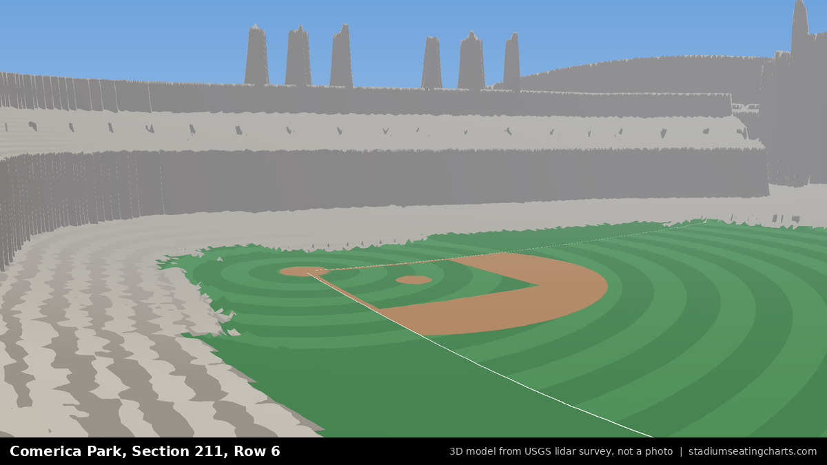 View from Comerica Park Section 211, Row 6, looking toward the pitcher's mound