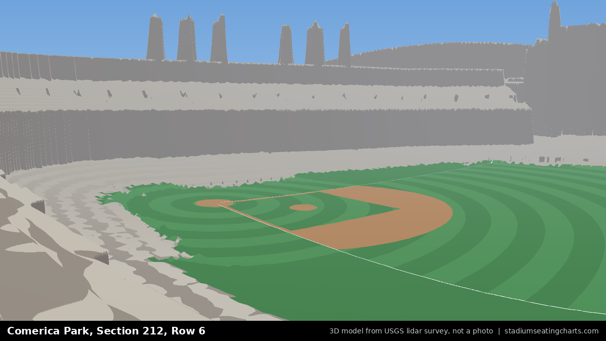 View from Comerica Park Section 212, Row 6, looking toward the pitcher's mound
