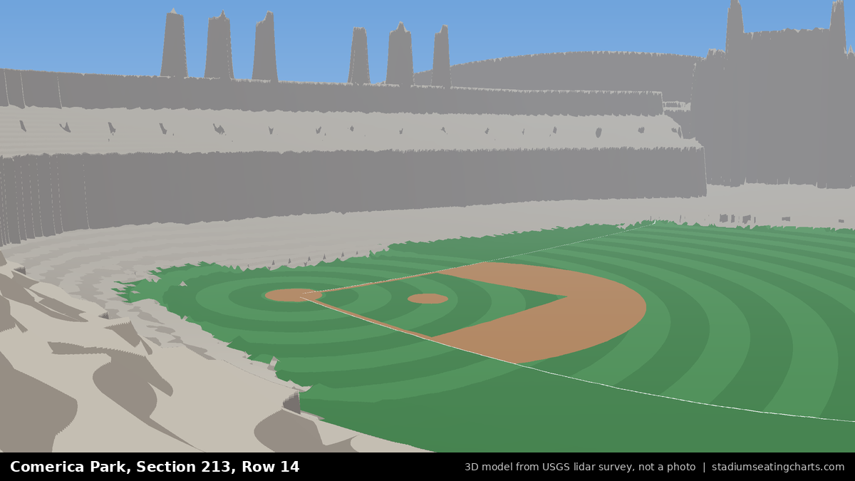 View from Comerica Park Section 213, Row 14, looking toward the pitcher's mound