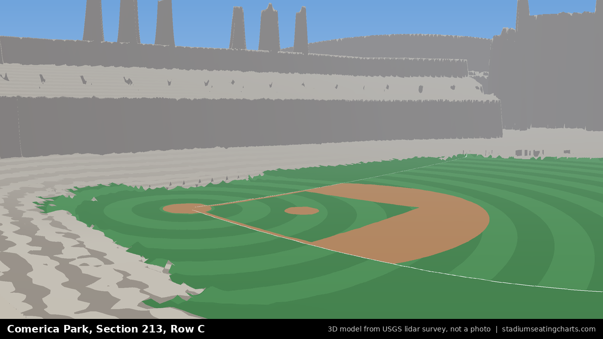 View from Comerica Park Section 213, Row C, looking toward the pitcher's mound