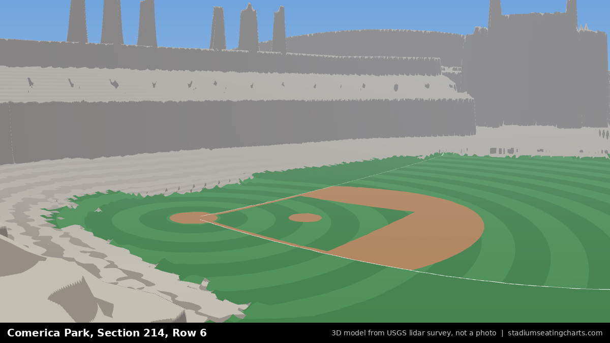 View from Comerica Park Section 214, Row 6, looking toward the pitcher's mound