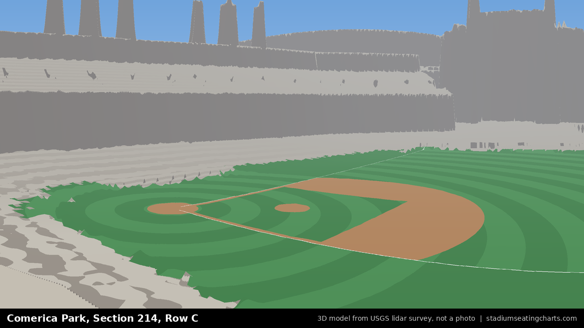 View from Comerica Park Section 214, Row C, looking toward the pitcher's mound