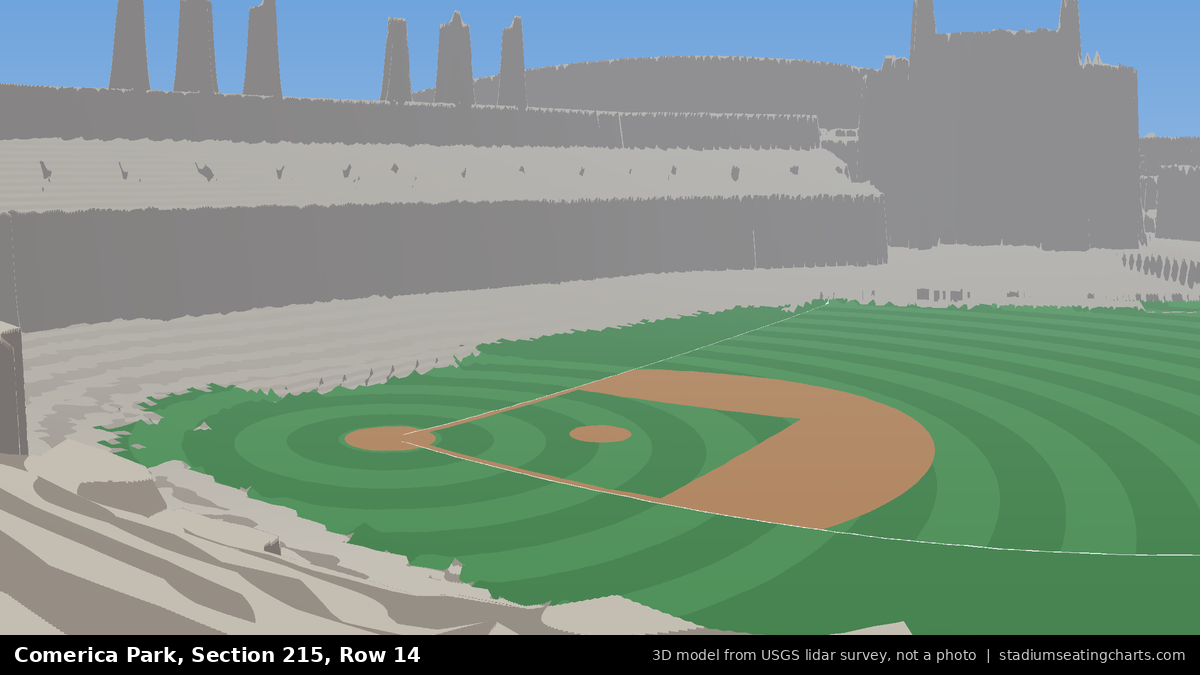 View from Comerica Park Section 215, Row 14, looking toward the pitcher's mound