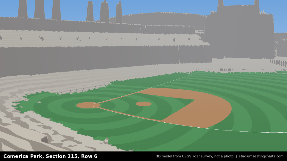 View from Comerica Park Section 215, Row 6, looking toward the pitcher's mound